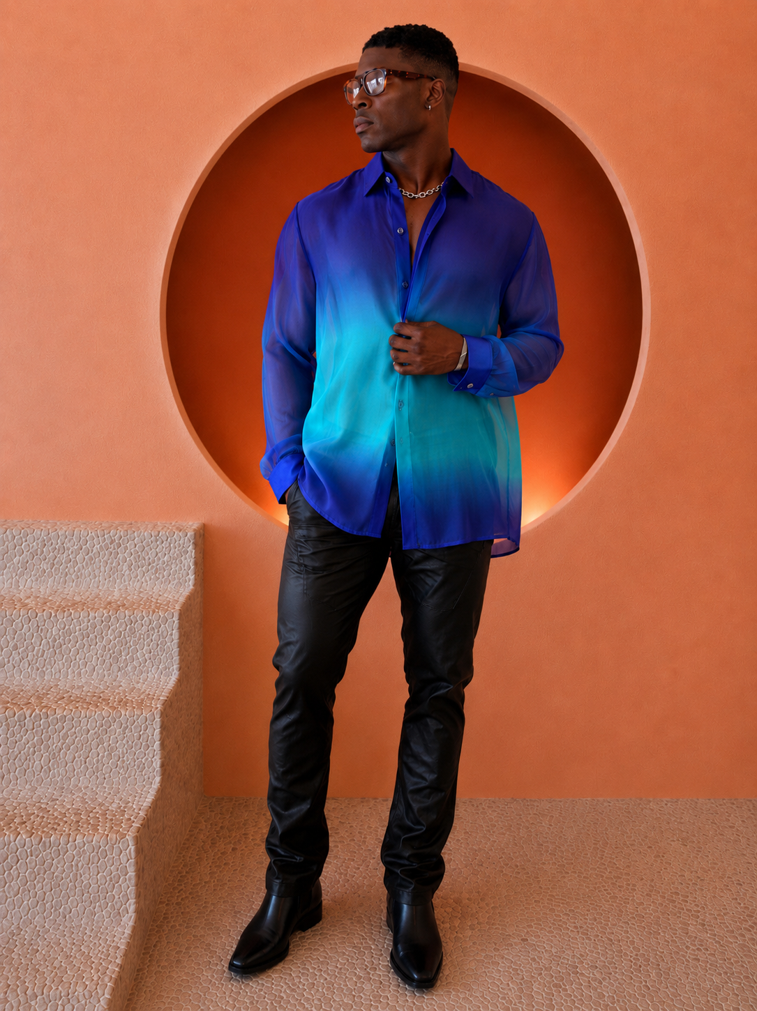 Philly Blue Silk Chiffon button up Small