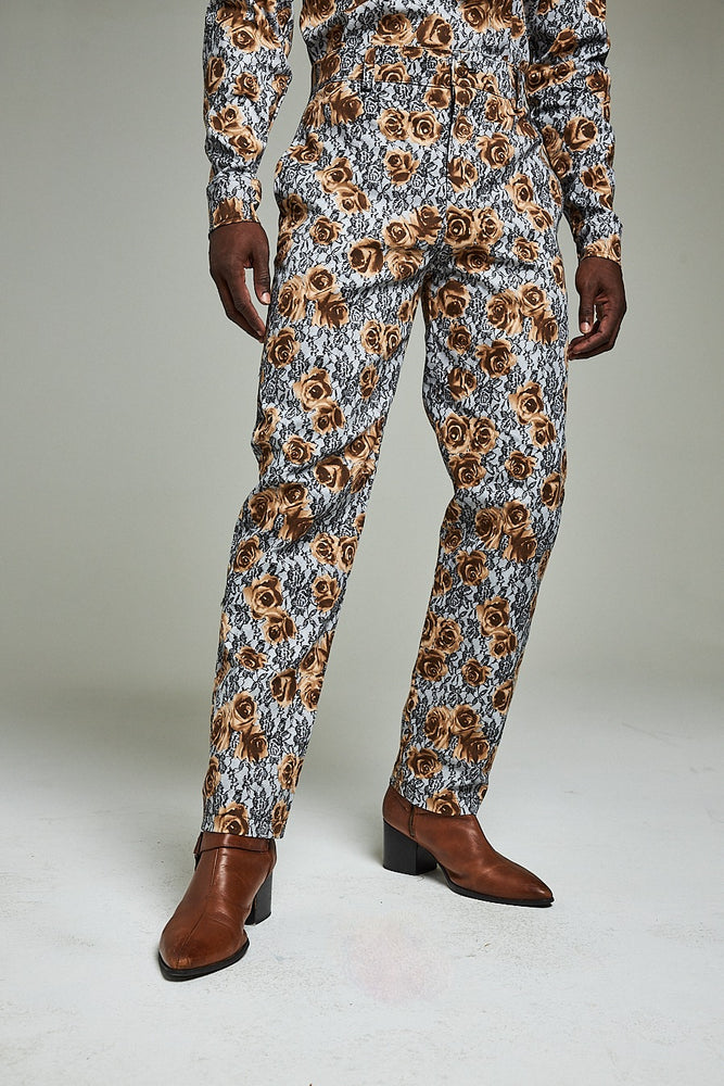 Fall floral print pant suit