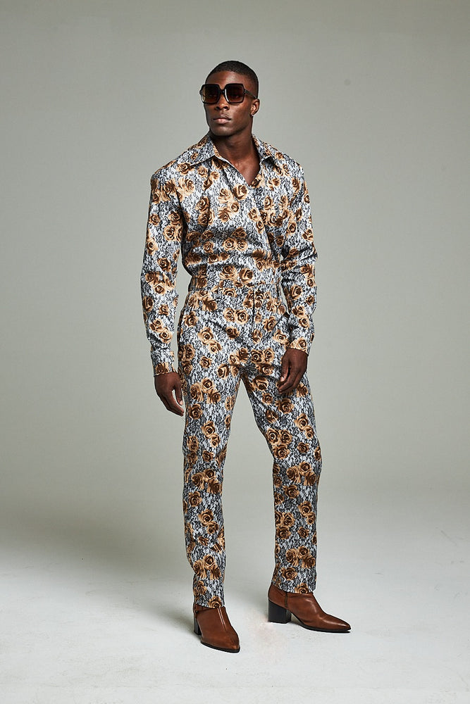 Fall floral print pant suit